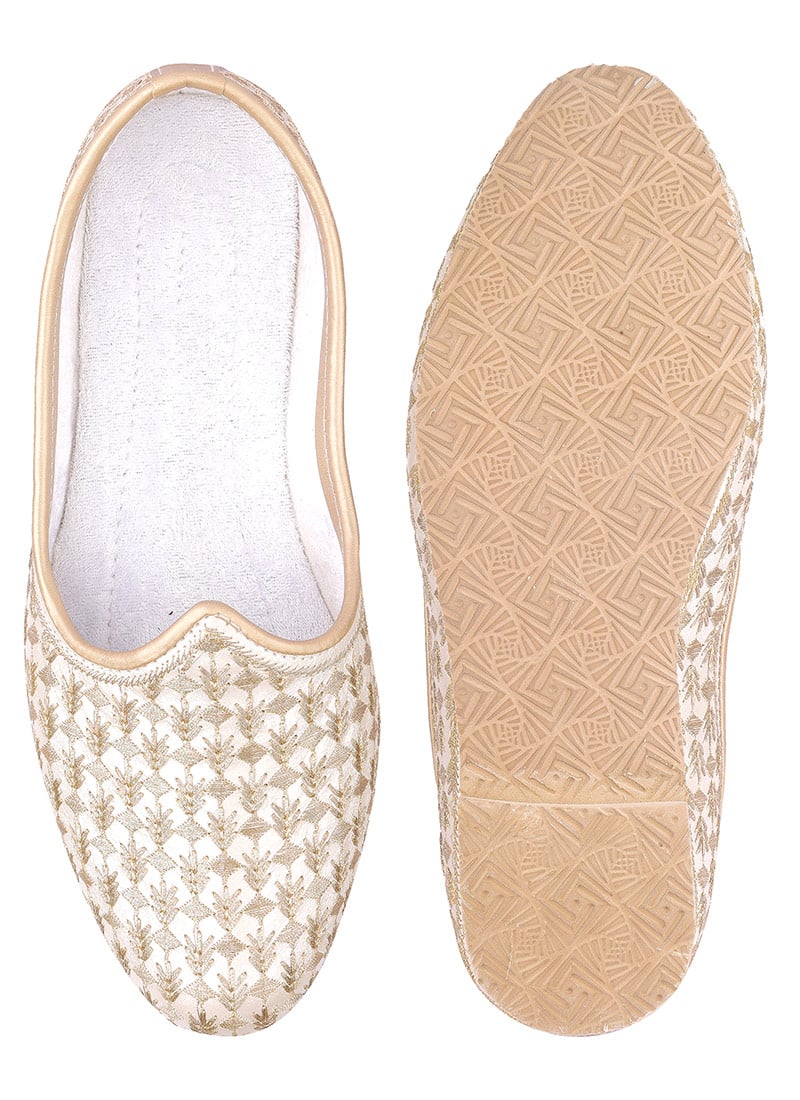 White Zari Embroidered Mojri