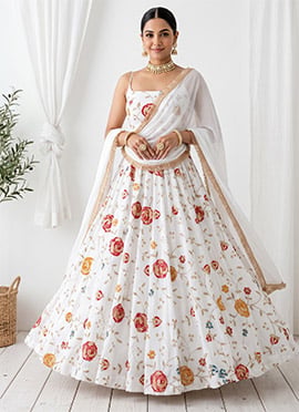 White Zari Silk Anarkali Suit