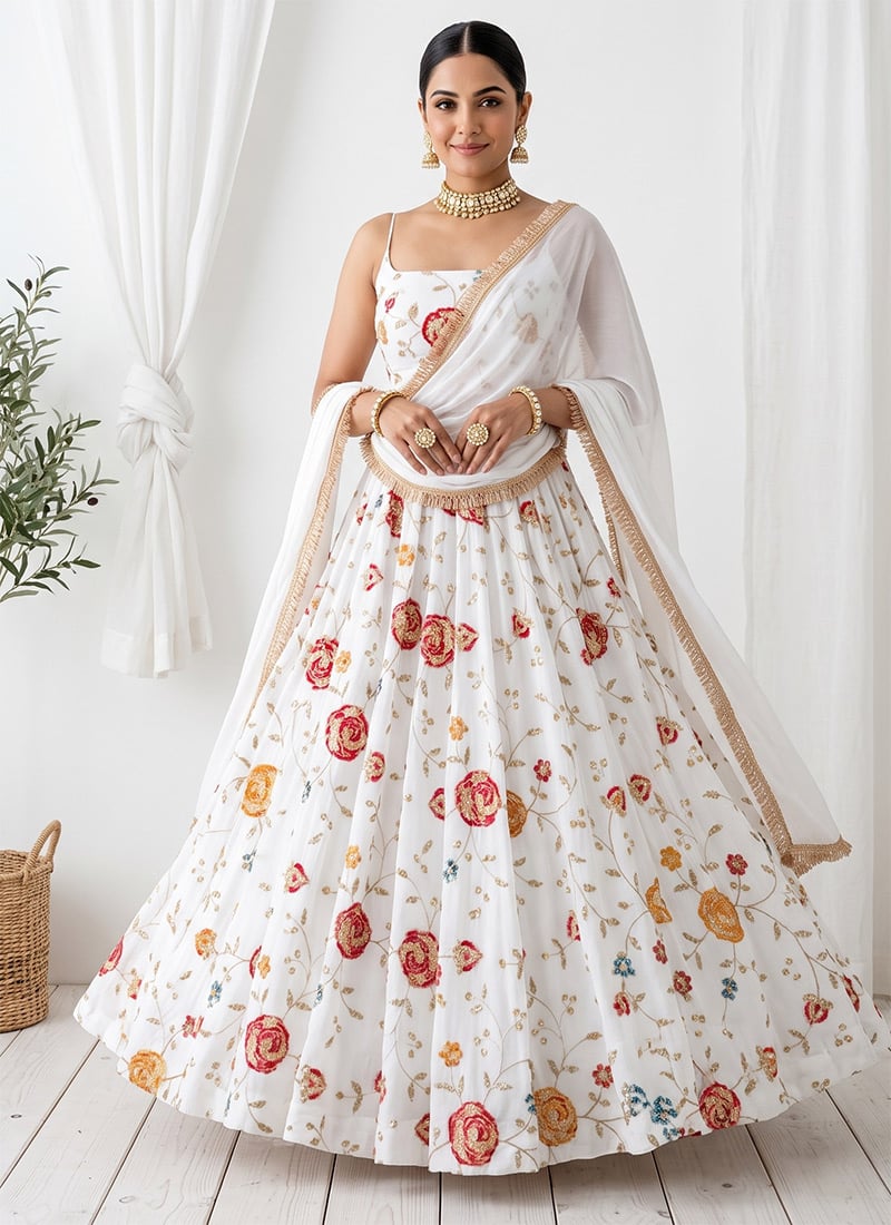 White Zari Silk Anarkali Suit Festive Wear