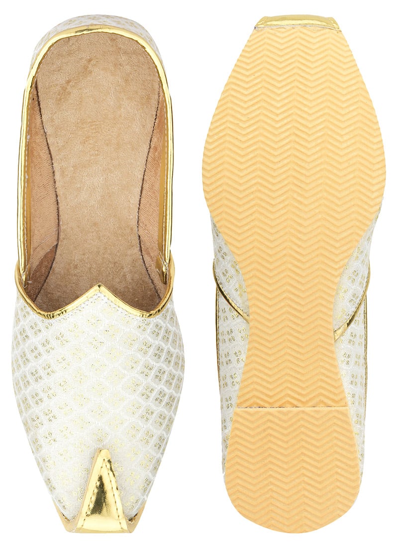 White Zari Work Mojri For Men