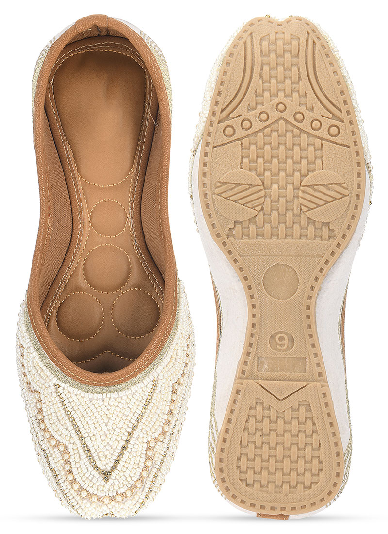 White Zari Zardosi With Stone And Moti Work Juti
