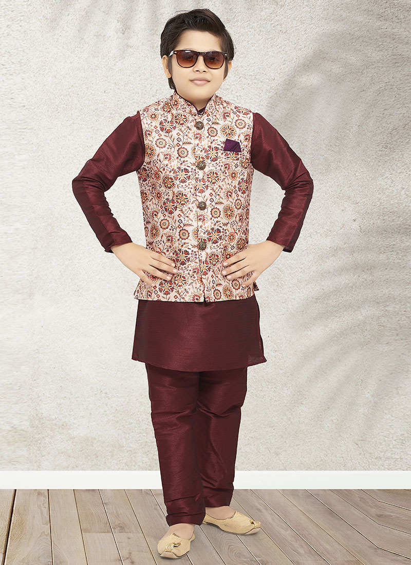 Wine Art Banarasi Silk Bandi Set Party Wear
