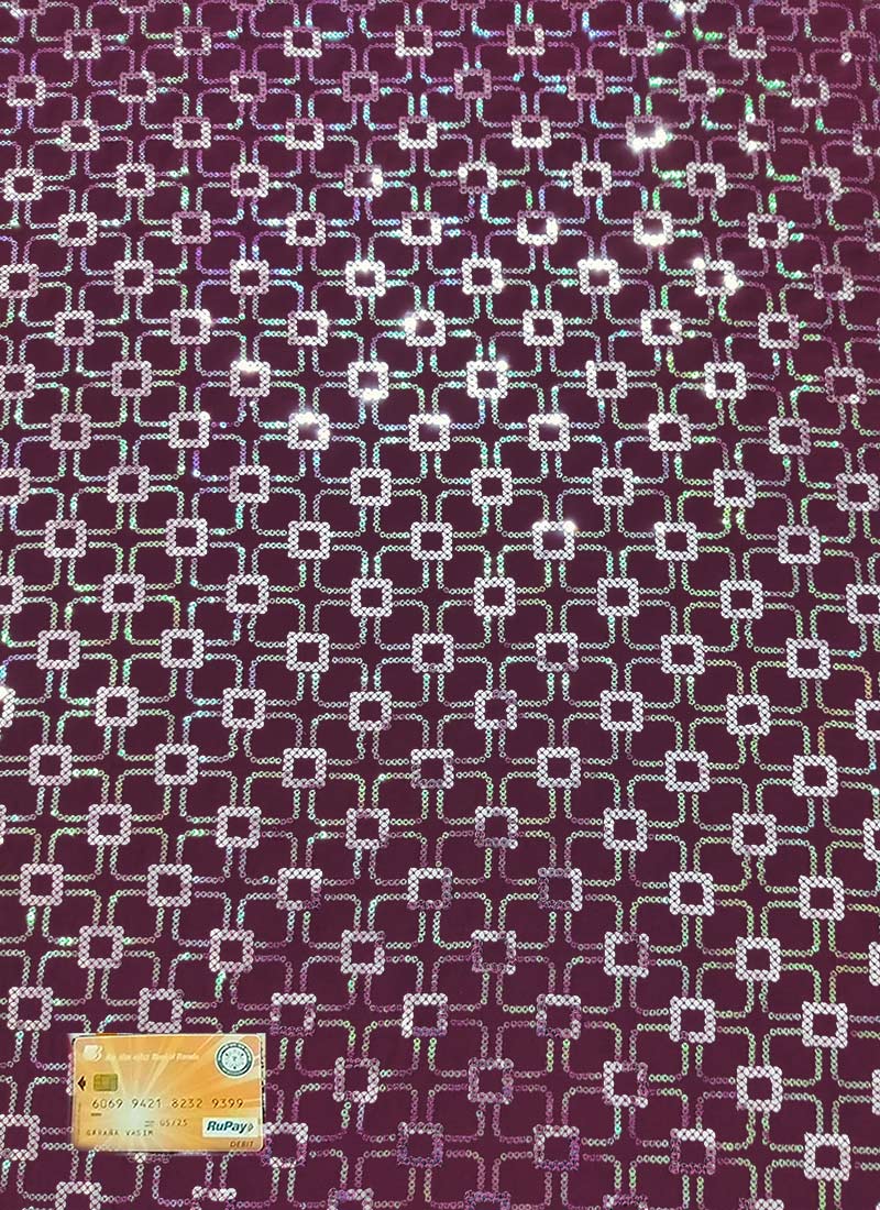Wine Art Silk Embroidered Fabric