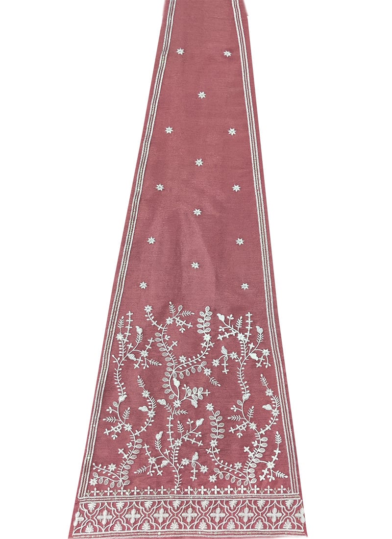 Dusty Pink Organza Embroidered Fabric