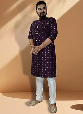 Wine Art Silk Foil Print Kurta Pyjama