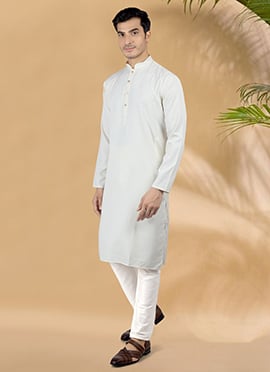 White Art Silk Kurta Pyjama