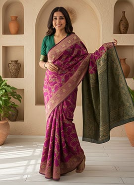 Wine Banarasi Silk Zari Saree
