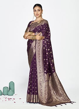 Wine Banarasi Silk Zari Woven Classy Saree