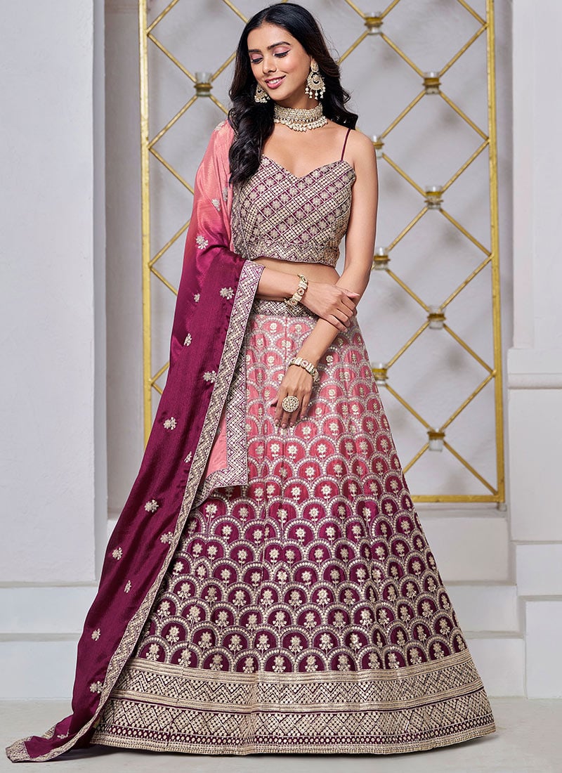Wine Chinon Embroidered And Gota A Line Lehenga Wedding Wear-GHSCC4883504