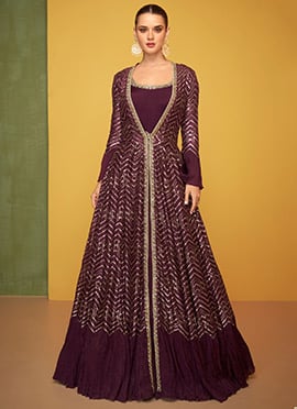 Wine Chinon Embroidery Anarkali Suit