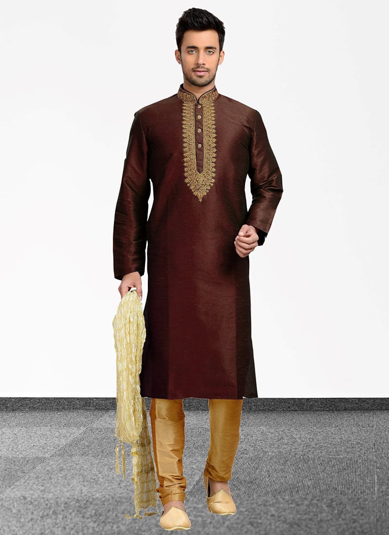 Wine Dupion Silk Kurta Pyjama