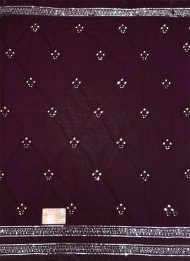 Wine Embroidered Net Fabric