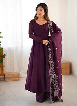 Wine Fandy Silk Anarkali Suit
