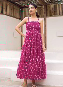 Wine Faux Georgette Digital Print Fit And Flare Dress