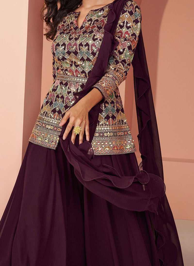Dark Wine Palazzo style Dress Faux Georgette main image 1