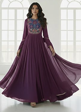 Wine Faux Georgette Zari Sequins Anarkali Suit