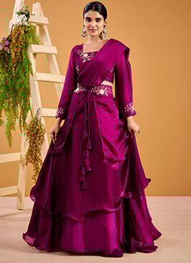 Wine Fendy Silk Embroidered Lehenga