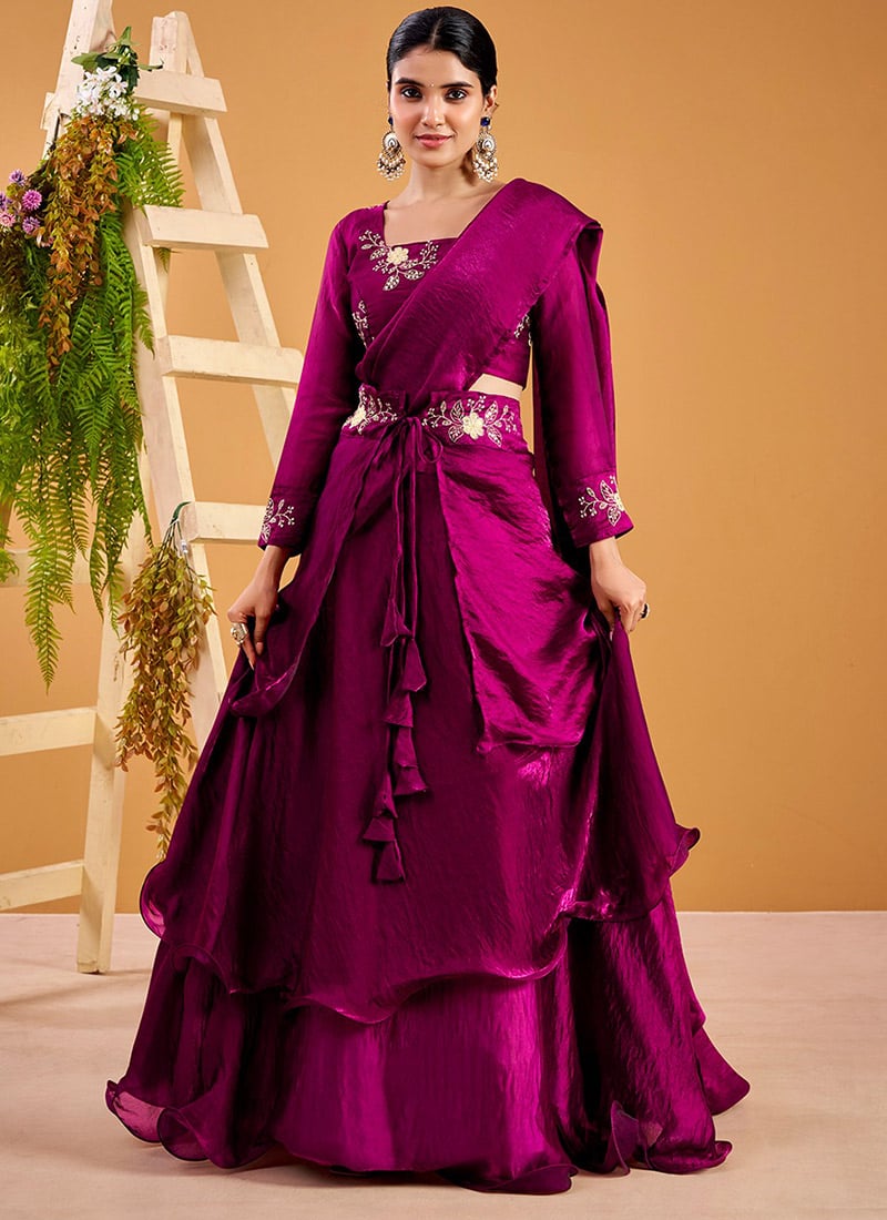 Wine Fendy Silk Embroidered Lehenga After Six Wear