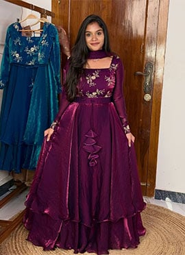 Wine Fendy Silk Embroidered Sequins Lehenga