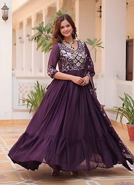 Wine Georgette Embroidered Sequins Anarkali Suit