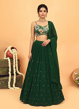 Wine Georgette Resham Sequins Hand Embroidered Lehenga