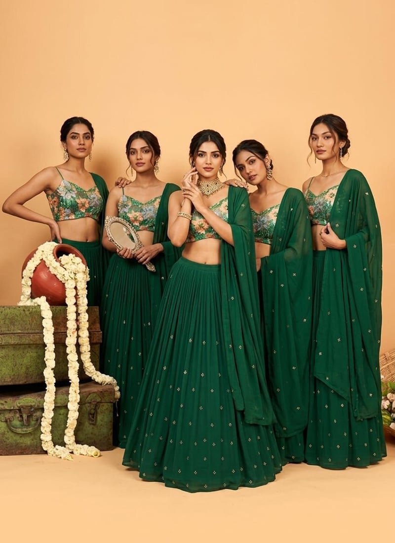 Wine Georgette Resham Sequins Hand Embroidered Lehenga Wedding Wear