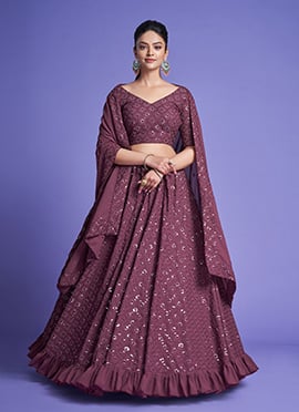 Mauve Georgette Sequins Embroidery Umbrella Lehenga Choli