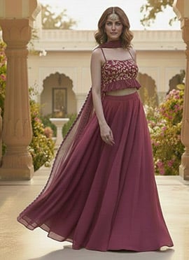 Wine Georgette Zari Sequins A Line Lehenga