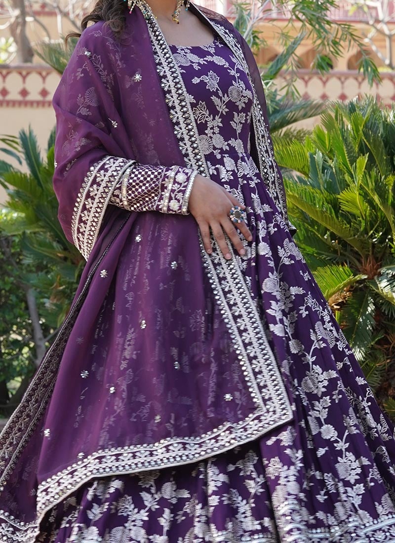 Aparajita Purple Vichitra Silk Anarkali Gown Set