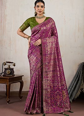 Wine Makhmal Soft Silk Zari Meenakari Work Saree
