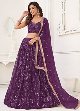 Purple Net Embroidered Sequins Gorgeous Lehenga