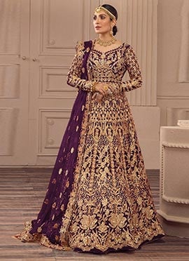 Wine Net Zari Embroidered Sequins With Stone Anarkali Suit