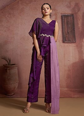 Wine Organza Beads Indowestern Sets And Suits After Six Wear