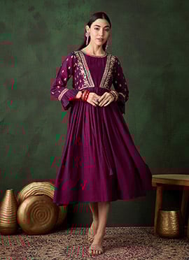 Wine Poly Embroidered Sequins Dress