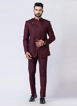 Wine Polyester Bandhgala Suits