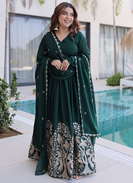 Green Rangoli Crush Silk Embroidered Sequins Anarkali Suit
