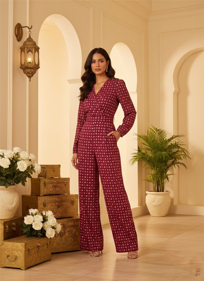Wine Rayon Indo Western Jumpsuit After Six Wear
