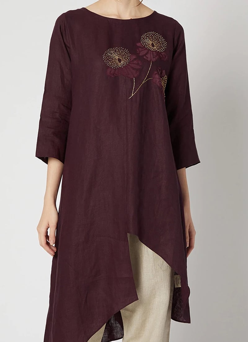 Boy Elephant Kurta Set - Wine