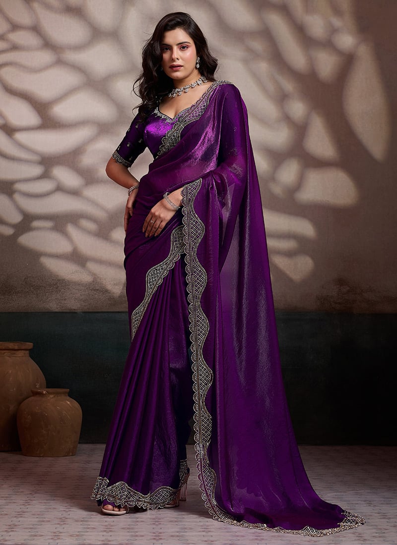 Wine Silk Cut Dana and Zarkan Saree After Six Wear