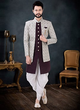 Wine Silk Jacquard Indowestern Sherwani