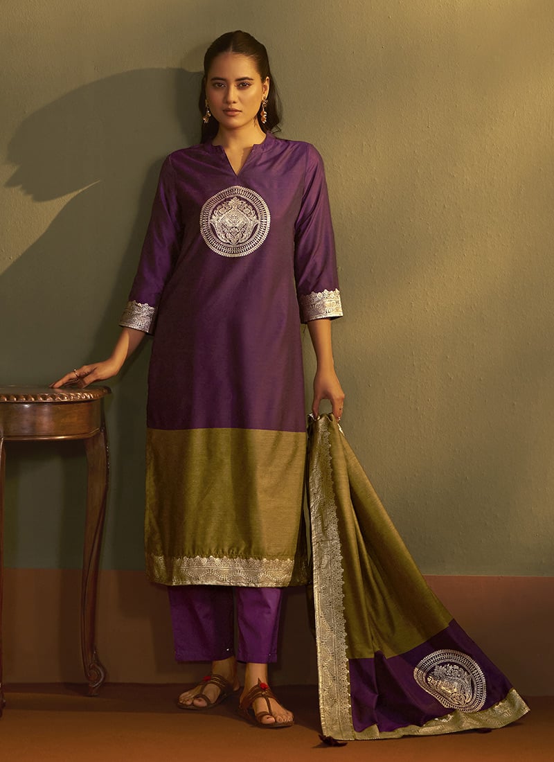 Wine Silk Jacquard Straight Pant Suit After Six Wear