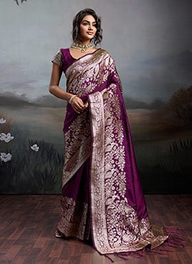 Wine Silk Zari Jacquard Woven Saree