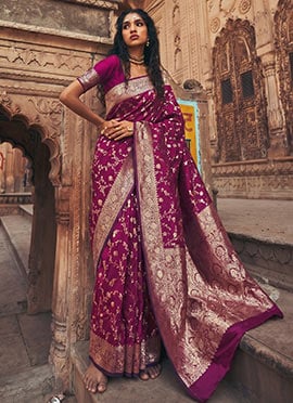 Wine Silk Zari Jacquard Woven Saree