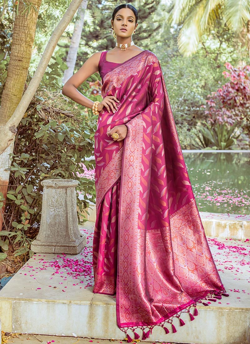 Wine Silk Zari Woven Saree Festive Wear-SAMKNS3019