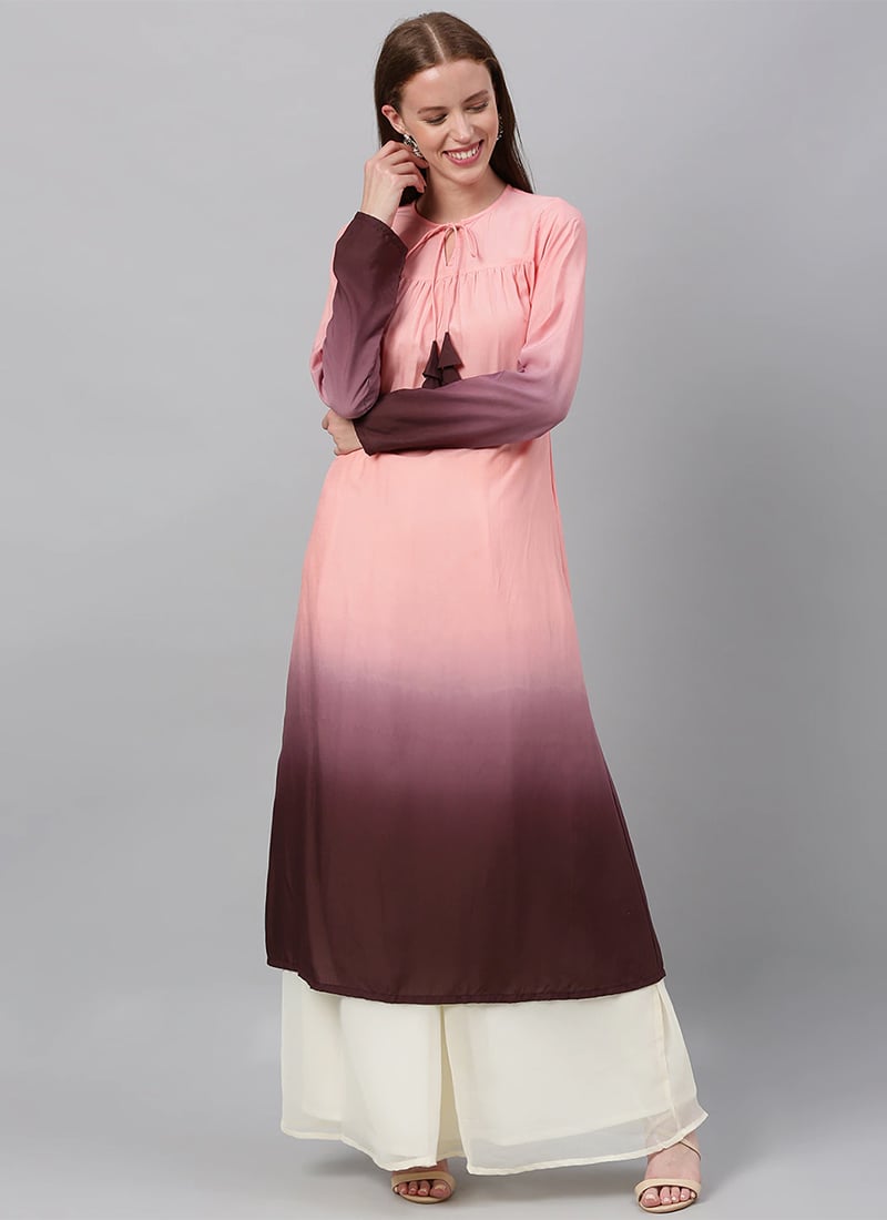 Wine Modal Woven Gathers Kurti After Six Wear