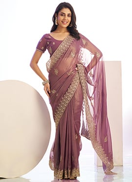 Wine Tissue Zari Embroidered Saree