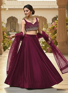 Wine Velvet Zari Sequins Lehenga