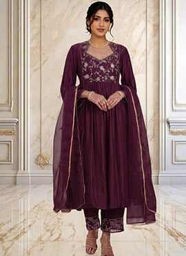 Wine Vichitra Silk  Zari Sequins Anarkali Suit