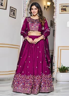 Wine Vichitra Silk Embroidered Sequins A Line Lehenga