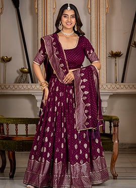 Wine Vichitra Silk Foil Print Lehenga